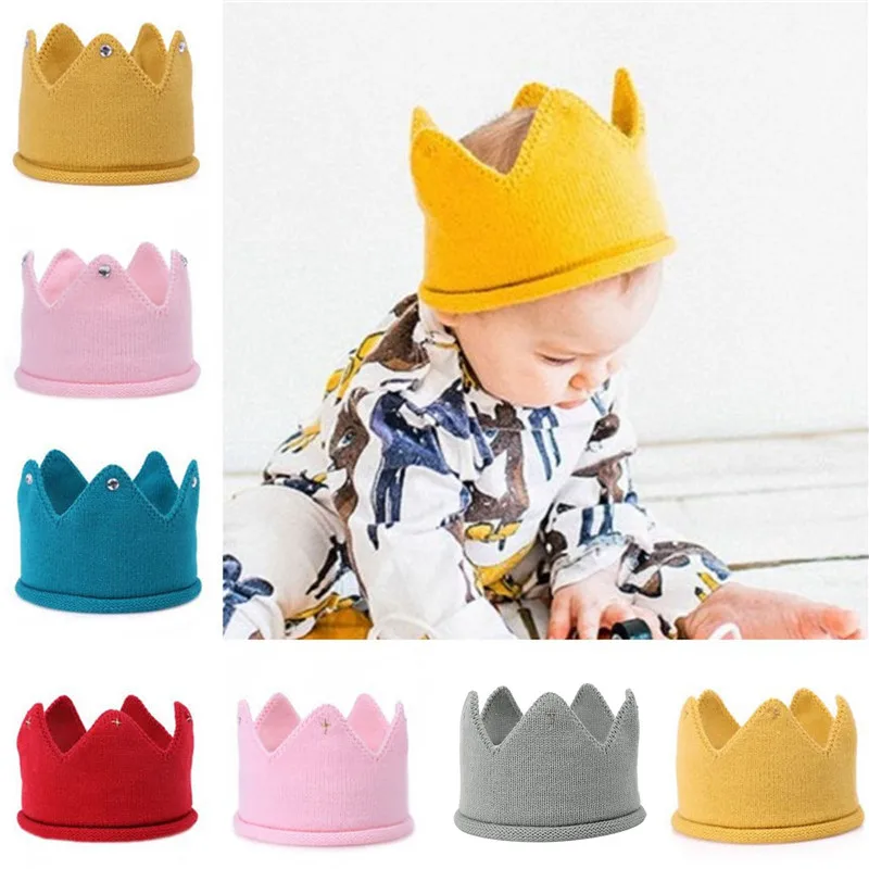 Baby Hat Girls Crown Knitted Toddler Empty Top Hats Newborn Design Woolen Yarn Bonnet Children Soft Solid Beanies Casquette