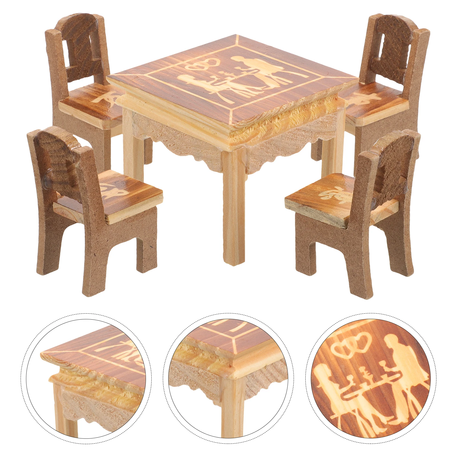 

1 Set Mini Eight Immortal Table Chair Furniture For House Decor Kids Learning Miniature Scene Adornment Playhouse Accessory