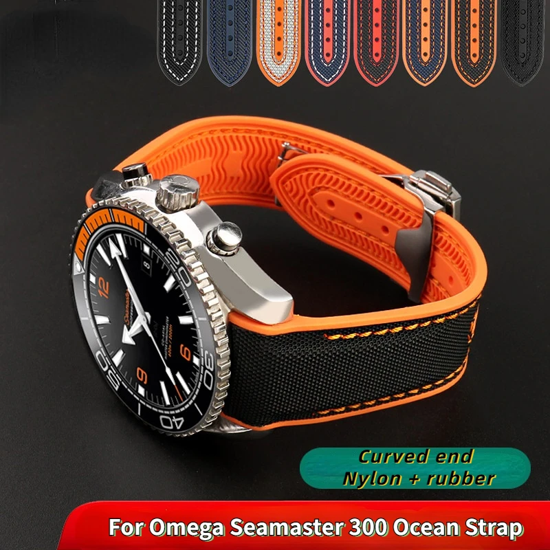 Curved end 20m 22mm Nylon Rubber Watchband For Omega SEAMASTER PLANET OCEAN Deployant Clasp Strap Watch Silicone Men accessories