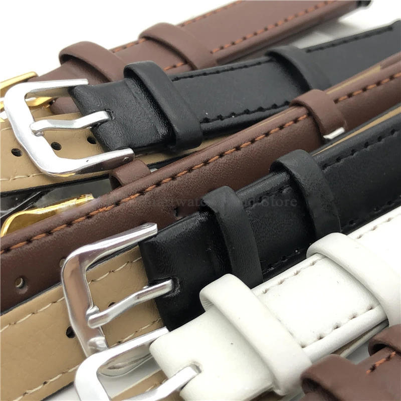 10/12/14/16/18/20/22mm PU Leather Watch Strap for Seiko for Omega Bracelet Black White Brown Wrist Band Metal Buckle Replacement