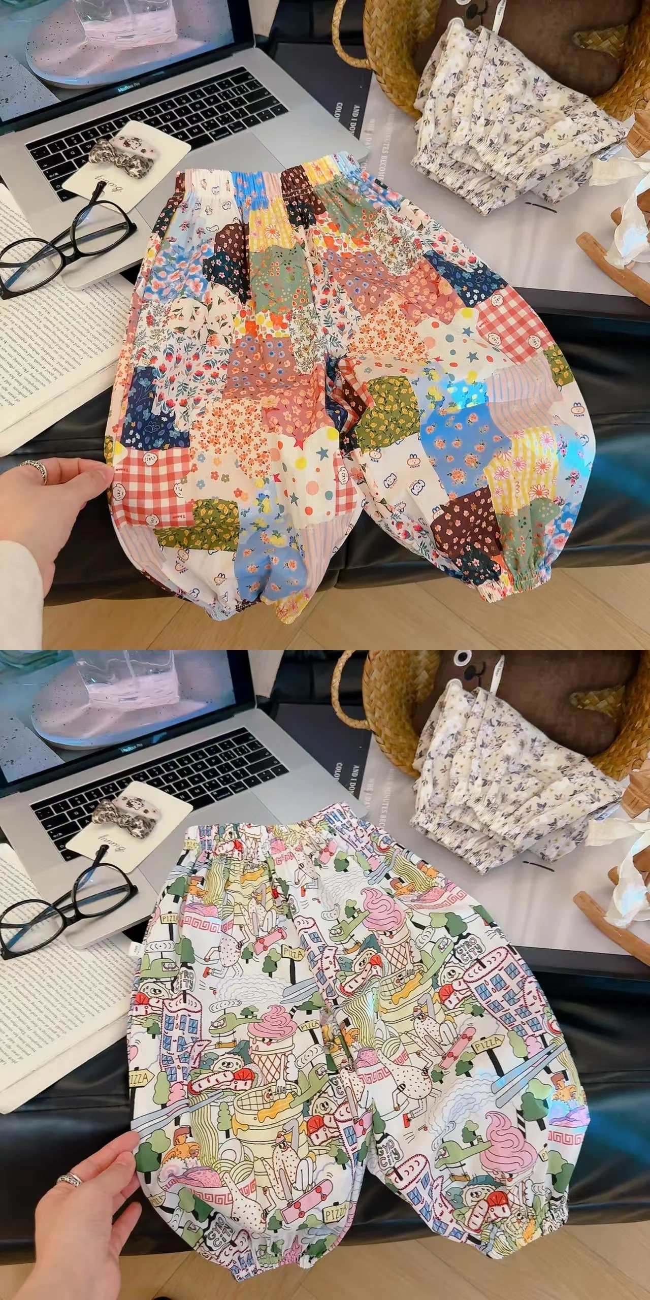 2026 Sommer Kinderhosen mit Blumenmuster aus Baumwolle, leichte Mädchen-Bloomers im pastoralen Stil, Anti-Mücken-Hosen für Jungen – Detail 6
