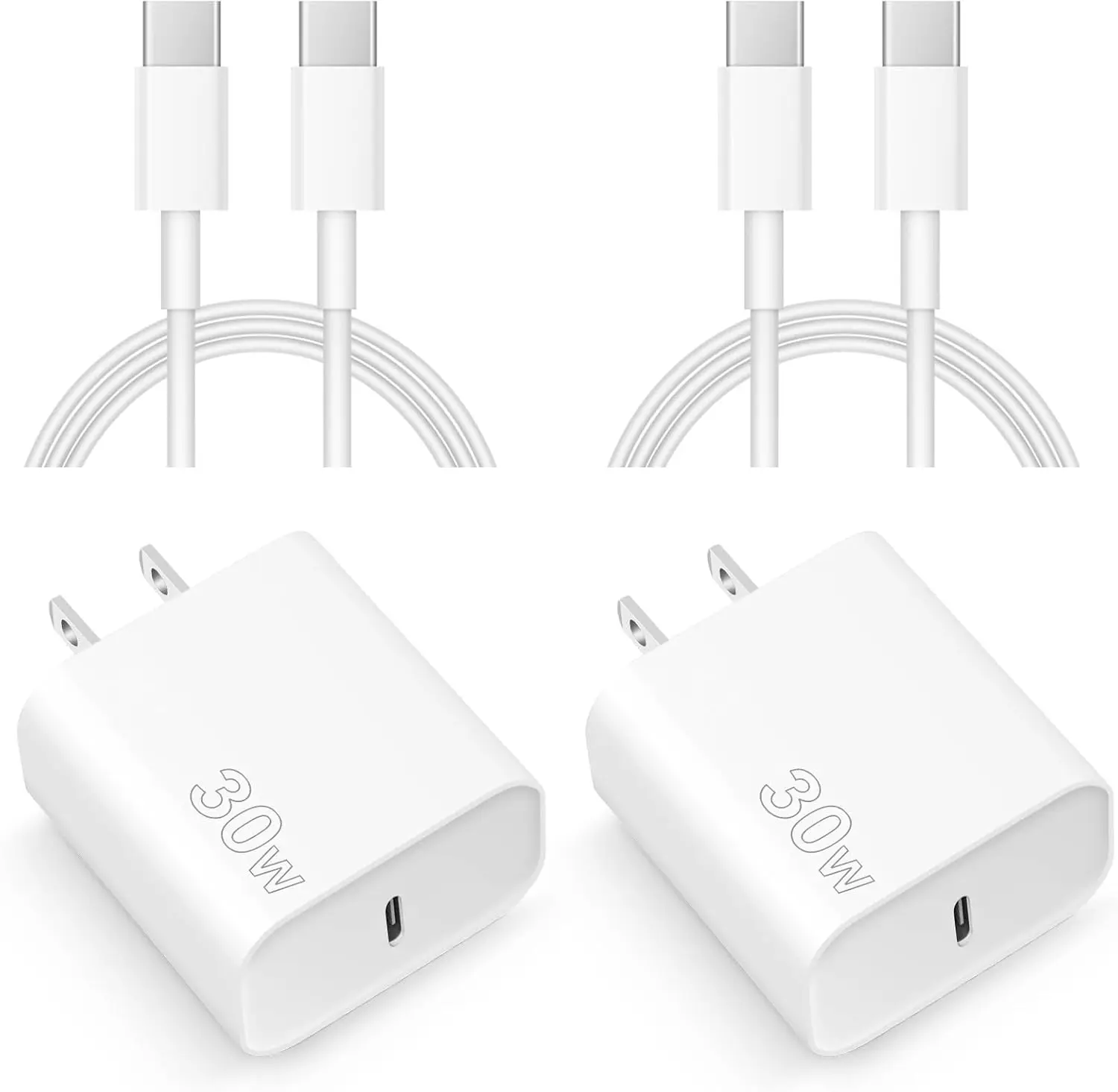 

Комплект из 2 быстрых зарядных устройств USB-C мощностью 30 Вт с кабелем 1,8 м для iPhone 17/16/15, iPad Pro, Samsung