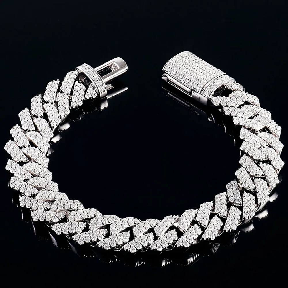 

Мужской браслет в стиле кубинской цепи Provence Fashion, с муассанитом, серебряный, в стиле хип-хоп, на каждый день, с двойным рядом камней, подарок.