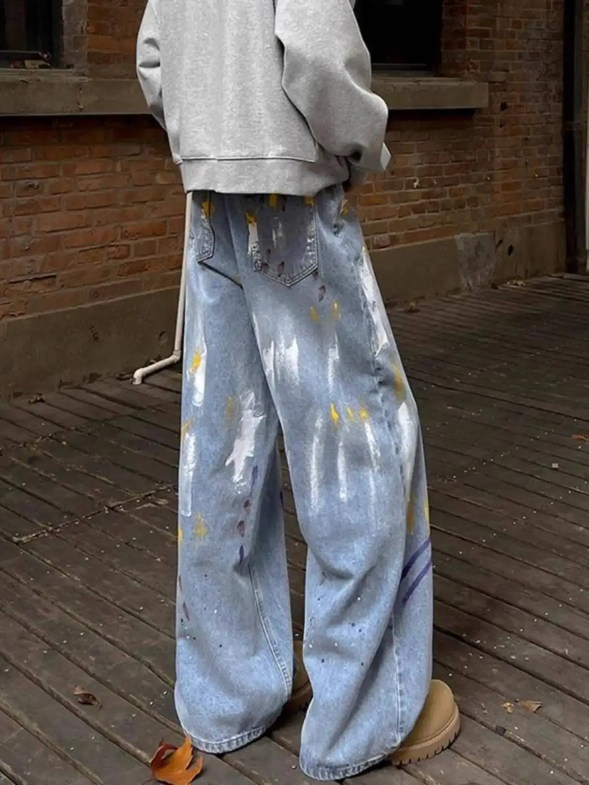 

Men's Jeans 2025 Autumn Paint Graffiti Jeans Straight Leg Splatter Ink Casual Cool Retro Loose Street Denim Pants