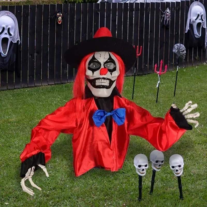 Halloween Decoration Control Glowing Sound Clown Floor Illustration Spooky Outdoor Garden Decoration Party Decoration
