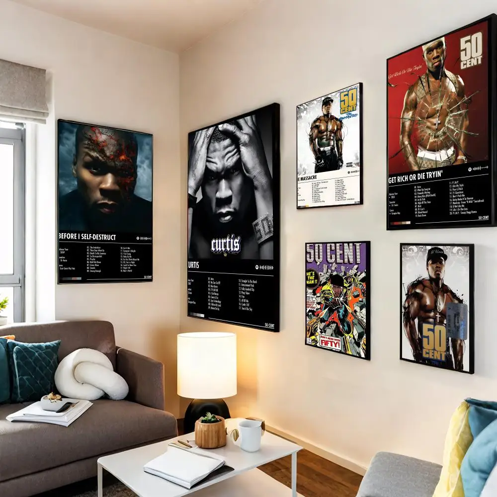 مغني الراب 50 C-Cents المغني اللوحة الخط قماش HD ملصق جدار الفن الداخلية المدخل ديكور المنزل هدايا العيد