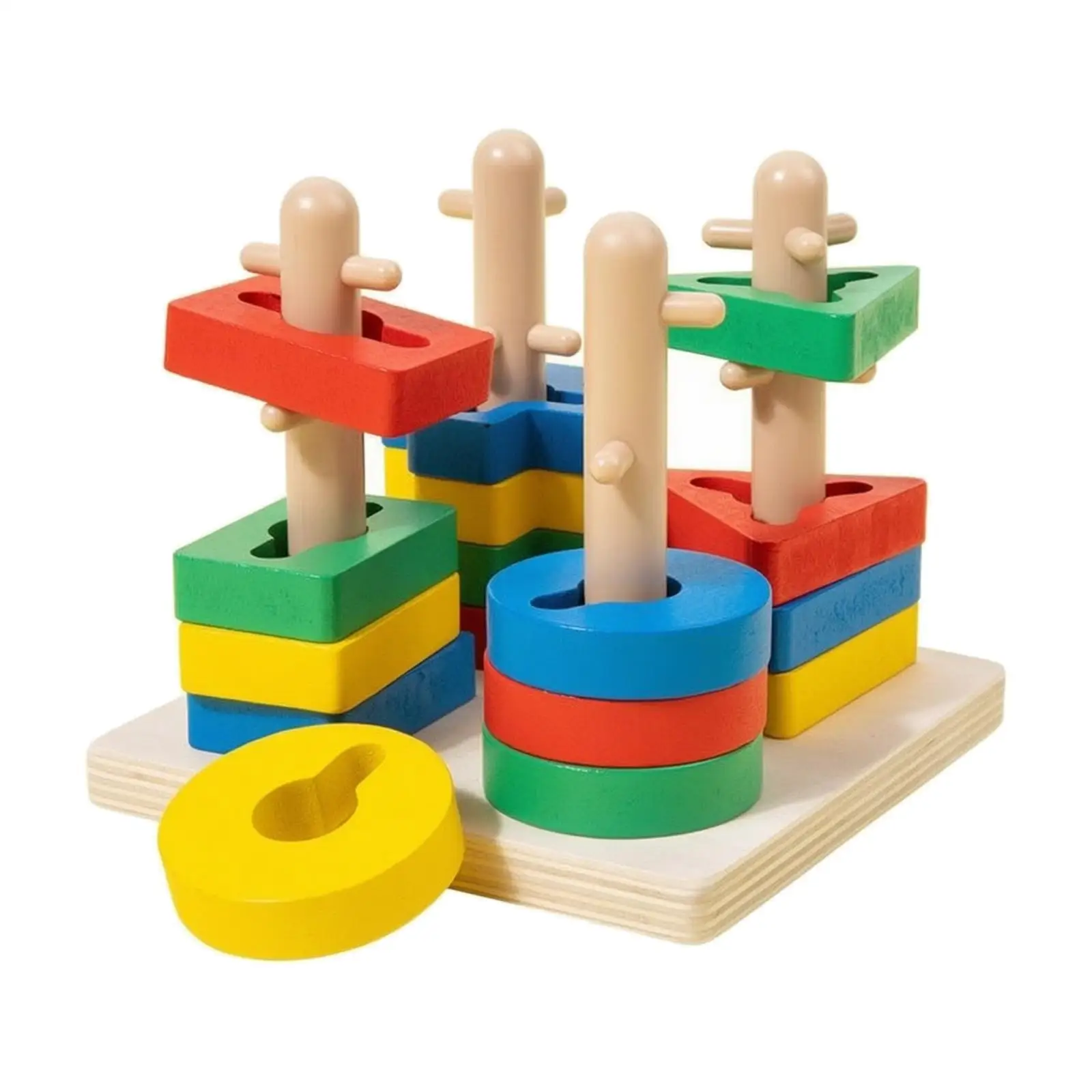 Shape Stacking Block Wooden Toy for Toddlers Montessori Sorting Game with Geometric Pegs Educational Play for Fine Motor