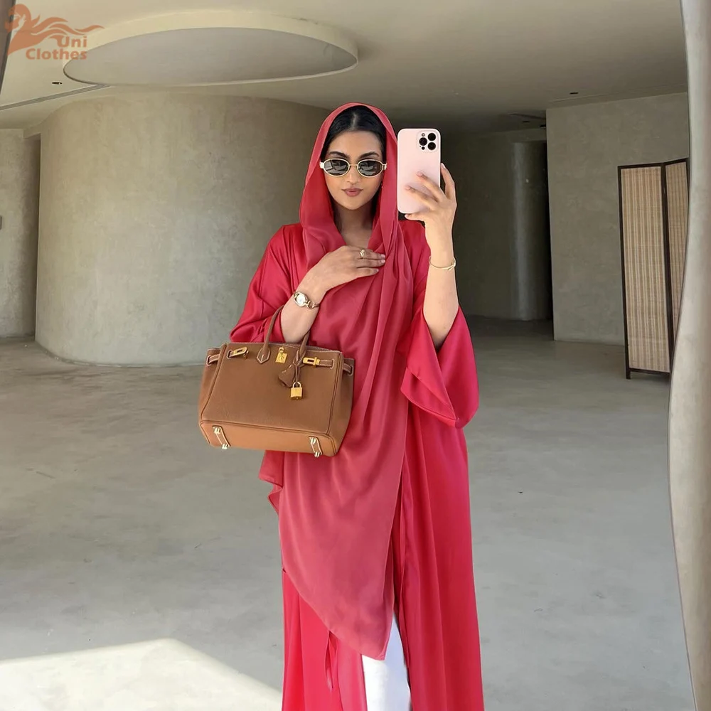 

Uni Open Abaya For Muslim Woman Solid Satin Urban Casual Dubai Morocan Islamic Long Dresses Summer Robe 2024 Clothing