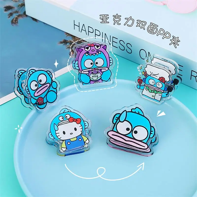 Kawaii Cute Sanrio Hangyodon Clip Acrylic PP Clip Ins Girl Multifunctional Vertical Folder Student Exam Paper Clip Gift For Girl