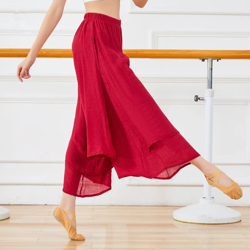 Tanzhose für Frauen, moderne Tanzhose mit weitem Bein, locker sitzende Chiffon-Trainings hose, geteilte offene klassische fließende Tras für Erwachsene