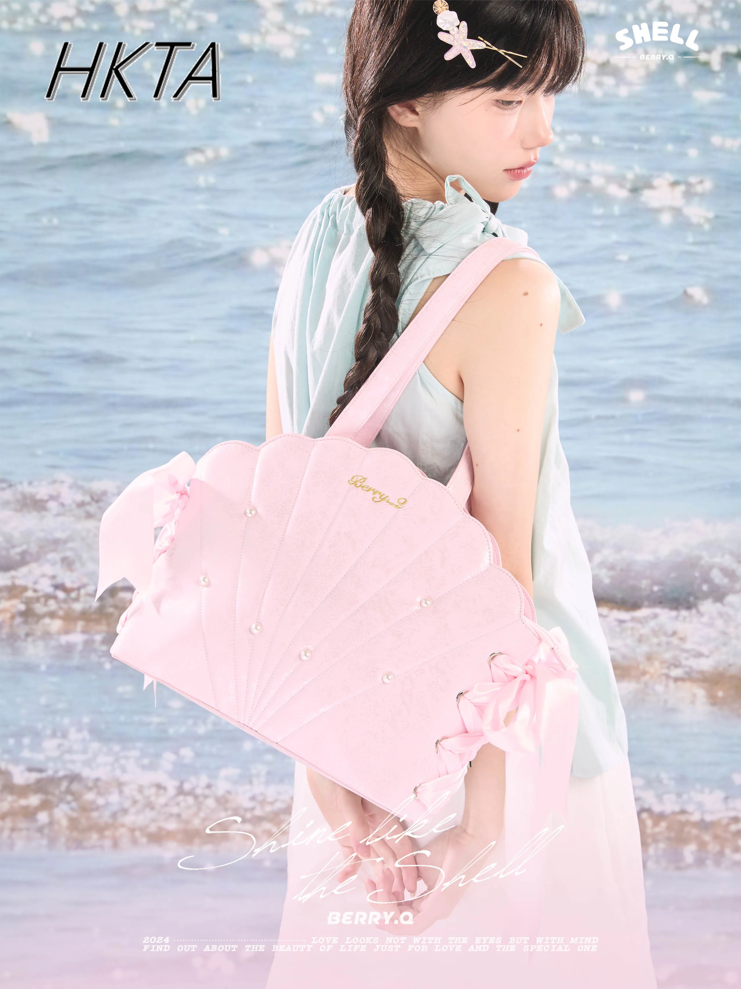 

Original Lolita Girl Shell Pain Bag Women Portable Big Capacity Special-shaped Bag Sweet Embroidered Pearl Portable Shoulder Bag