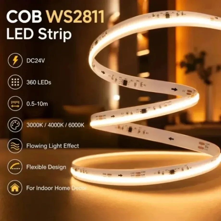 Flexible Tape DC24V WS2811 Addressable IC COB LED Strip 360LEDs/M Flowing Water Effect For Living Room Home DIY Decor Lighting