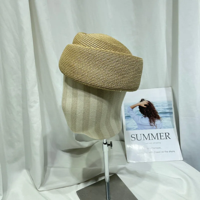 New Summer Women Nice Straw Cap French Beret Sun Hat Church Derby Party Fedoras Hostesses Fashion Pill Box Bonnet Enfant Base