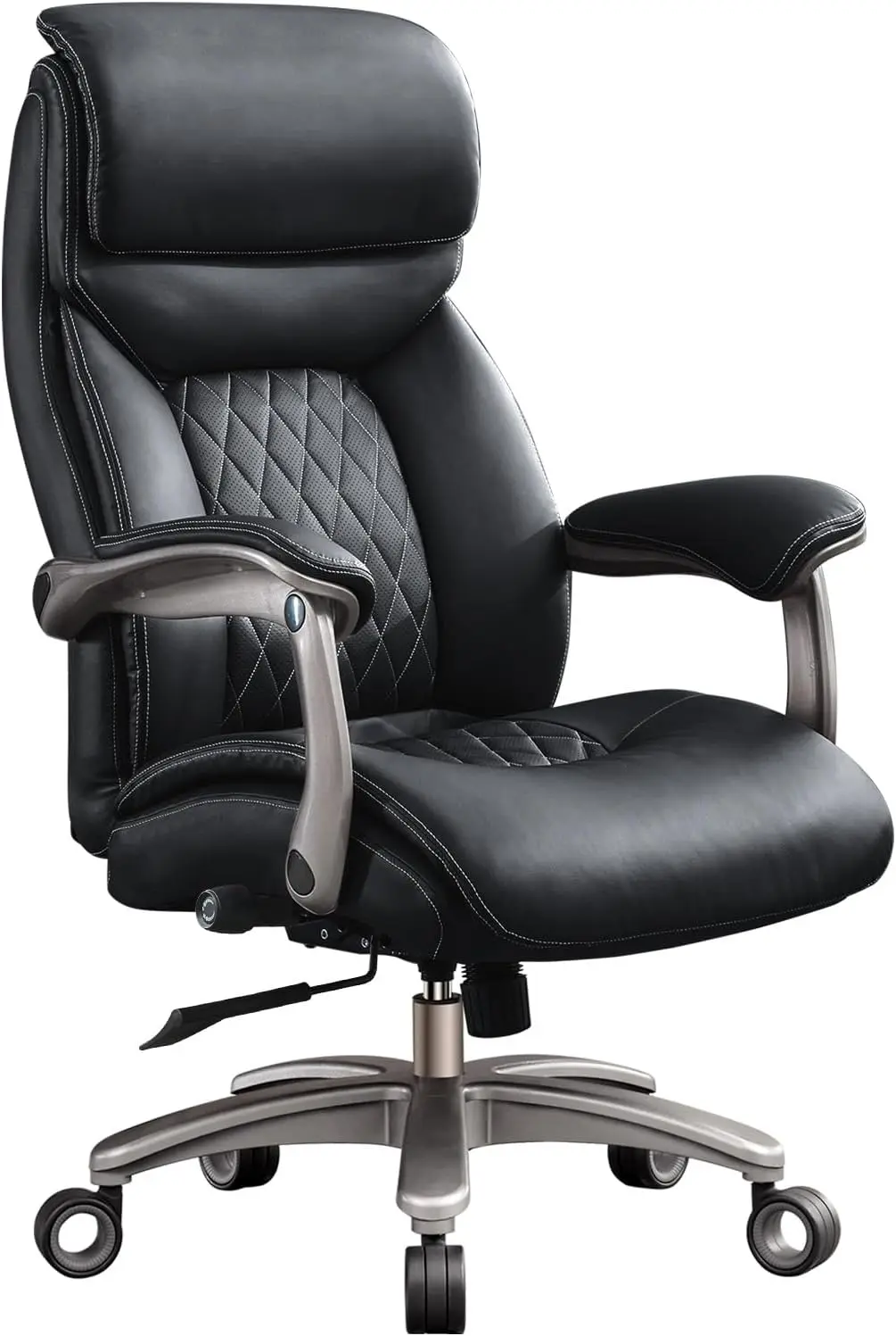 Big and Tall Office Chair - 600LBS PU Leather Executive Chair with Wide Armrests,Adjustable Lumbar Support, Heavy Duty (Black-A)