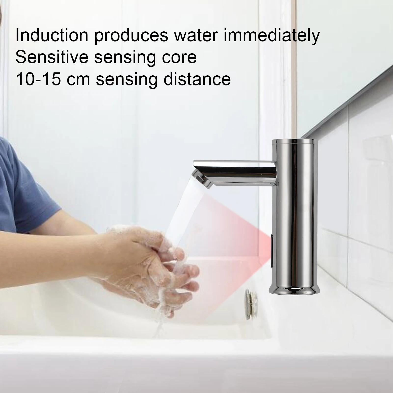 Touchless Faucet G1/2 Male Thread Battery Powered Automatic Motion Sensor Faucet with Filter