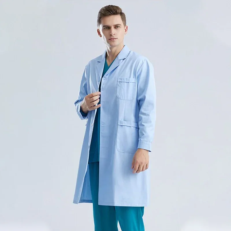 Men Doctor Uniform Laboratory Robe Man Long Sleeves Medical Clothing Veterinary Work Scrub Clothes Hospital Sanitary Gown