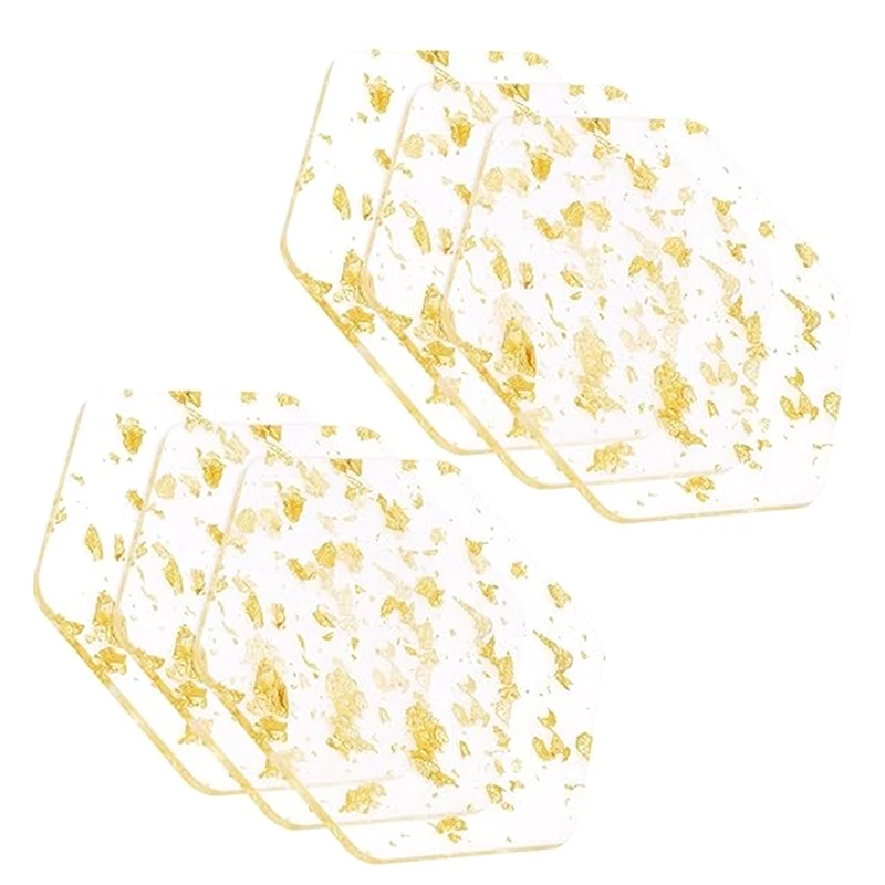 

Gold Foil Acrylic Coasters Set Of 6 For Drinks Nordic Style Tea Coaster Coffee Cup Insulation Pad For Bowls Easy To Use