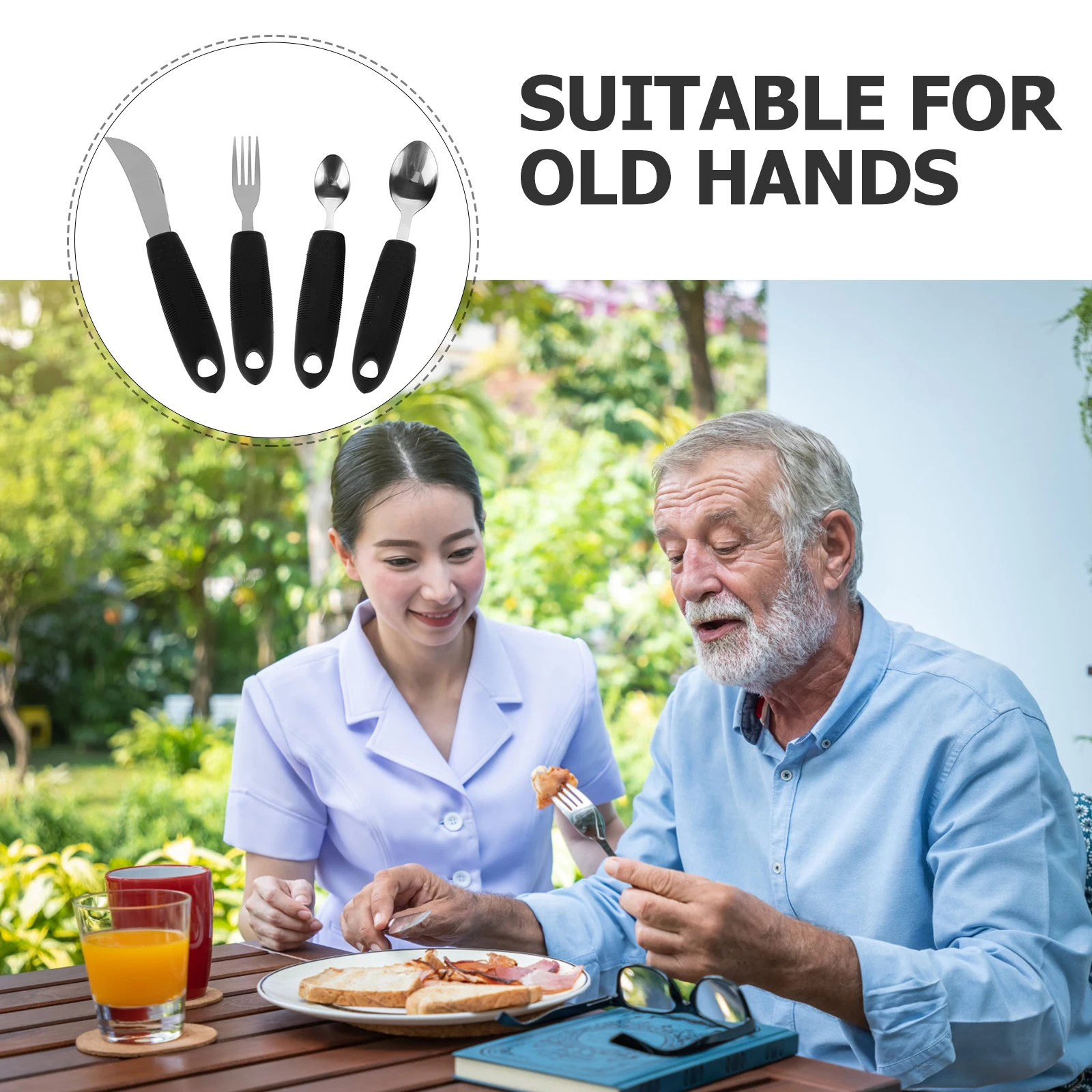 

4Pcs Elderly Utensils Adaptive Cutlery Non Slip Wide Handle Disabled Tableware Set for Adults Convenient Practical Meal Use