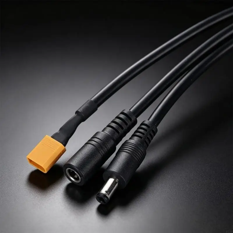 E1PF 3 in 1 XT30 Charging Cable with 5.5x2.1mm End Styles, 30cm Split Power Wire for Battery Charging Work, Energy Storage Use