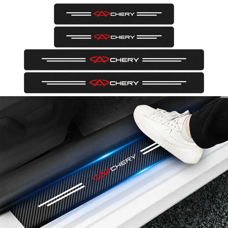 Leather Carbon Fiber Anti-Scratch Car Door Sill Decorative Sticker For Chery Tiggo 2 3 4 5 6 7 8 3X 5X Pro T11 Arrizo 6 3 Eastar