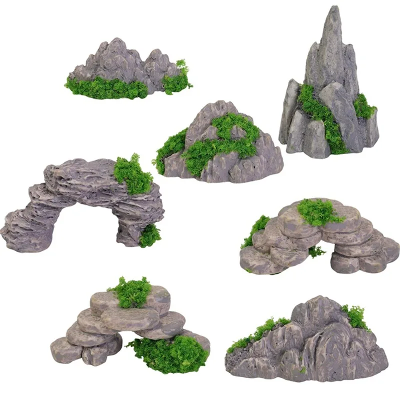 Simulierte Kunstberge DIY Harz-Ornamente Feenhafte Künstliche Bonsai-Steine Mikro-Landschaft Aquarium-Dekoration Gartenbedarf