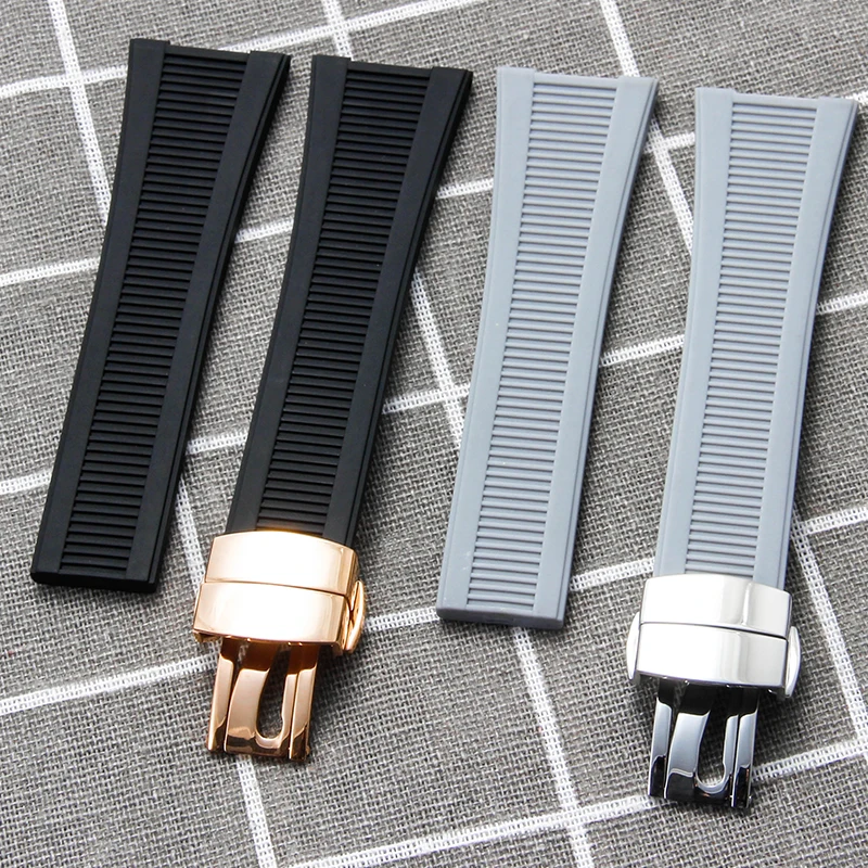 بني رمادي 25x13 مللي متر استبدال حزام السيليكون ل باتيك فيليب نوتيلوس للطي المشبك واجهة مقعرة هيبوالرجينيك للجنسين