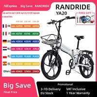 RANDRIDE YA20 Electric Bike 500W Motor 40km/h Max Speed 48V City Ebike 12.8Ah Battery 80-90 Max Range 20*1.95'' CST Tires