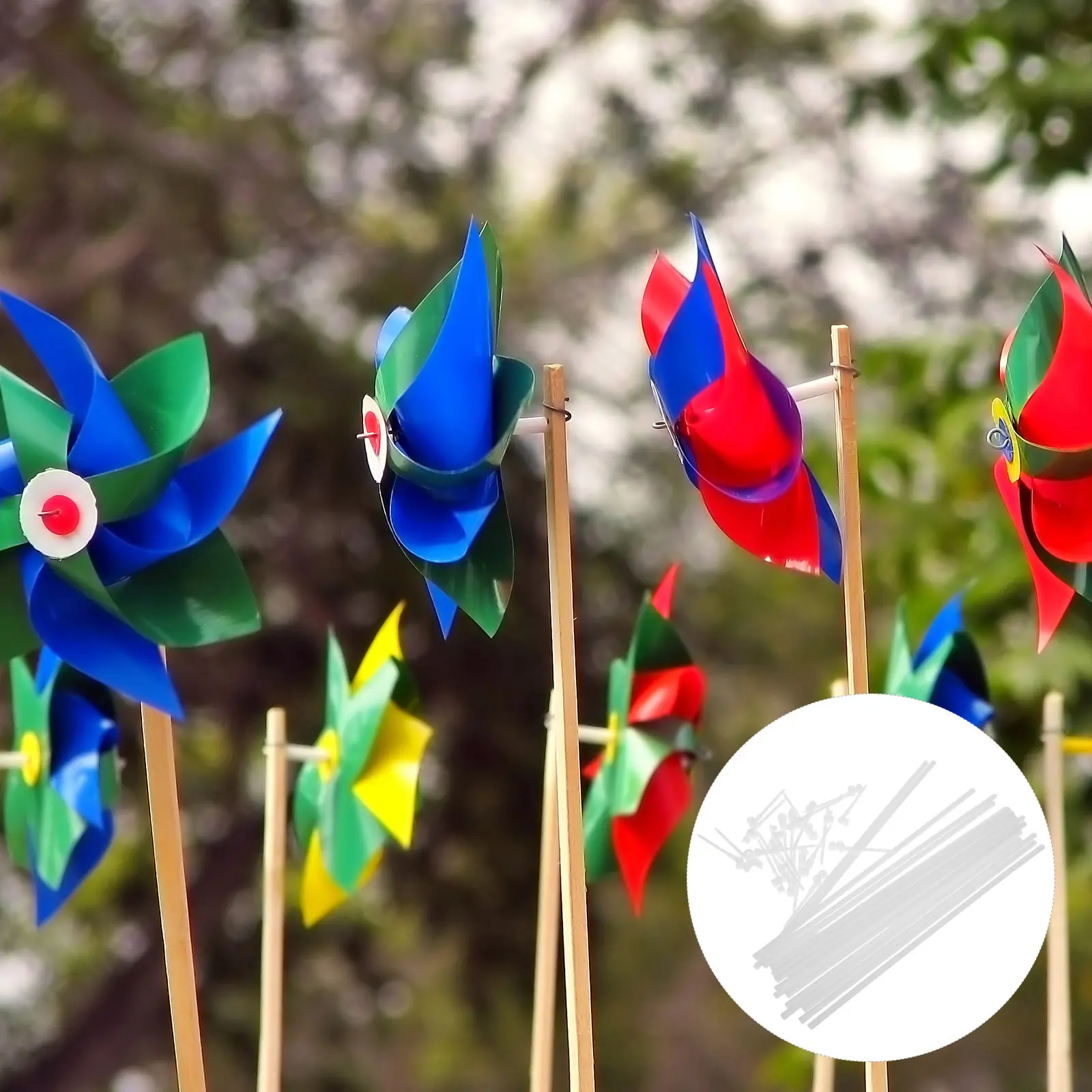 

20Set Windmill DIY Kit Plastic Pinwheel Rods Handheld Heads Complete Assembly Set for Outdoor Garden Decor Creative Craft