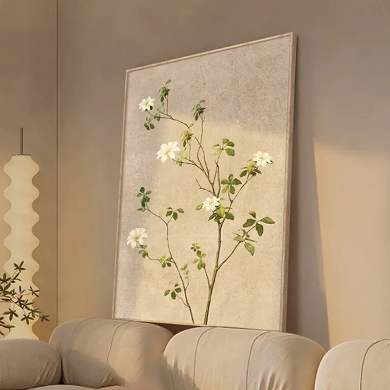 Wabi-sabi Japanese style green plant decoration living room sofa background wall abstract canvas painting