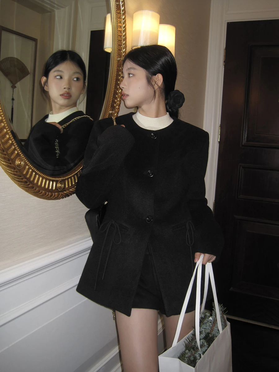 

Женское шерстяное пальто Bla, зимнее пальто Хепберн Sle, высококачественное сенсационное супер милое хлопковое клетчатое ветровое пальто ature Fraance