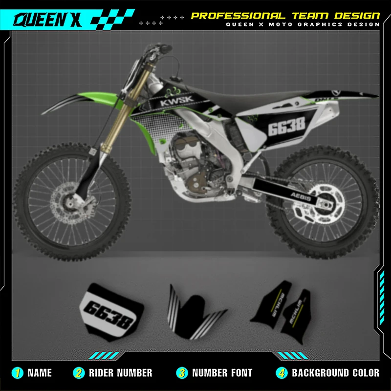 Queen X MOTOR Customize Motorcycle Graphics Decals Stickers Kit For KAWASAKI KXF250 KX250F KXF 250 2006 2007 2008 003 - view 2
