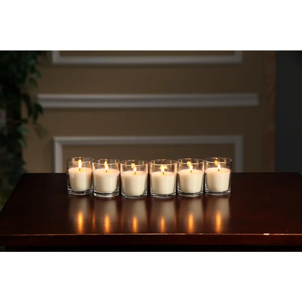 Candles Pack of Warm White Unscented Clear Glass Filled Votive Candles Candles & Holders Home Decor