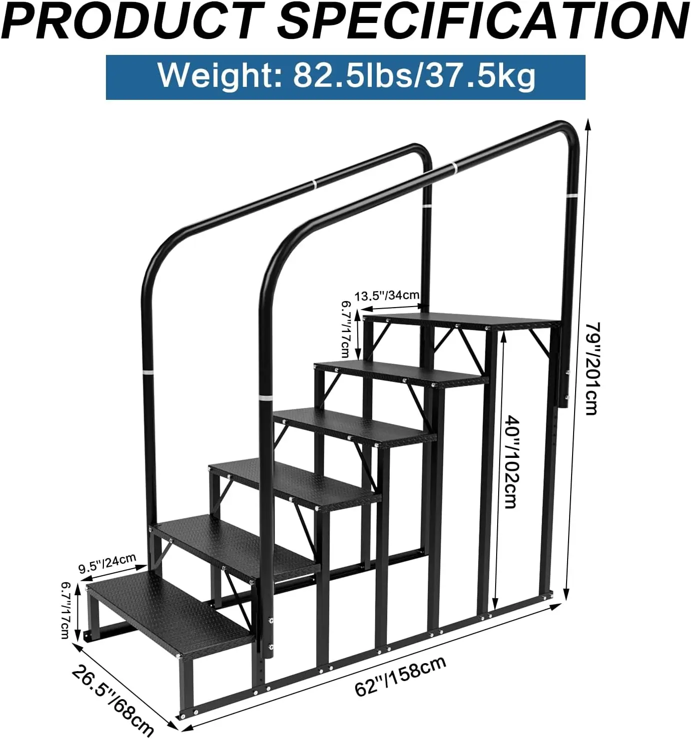 Rv Steps, 6-Steps Rv Stairs With Handrail Hot Tub Steps Camper Steps, Non-Slip Steps Outdoor Stairs For Rv, Trailer, Mobile