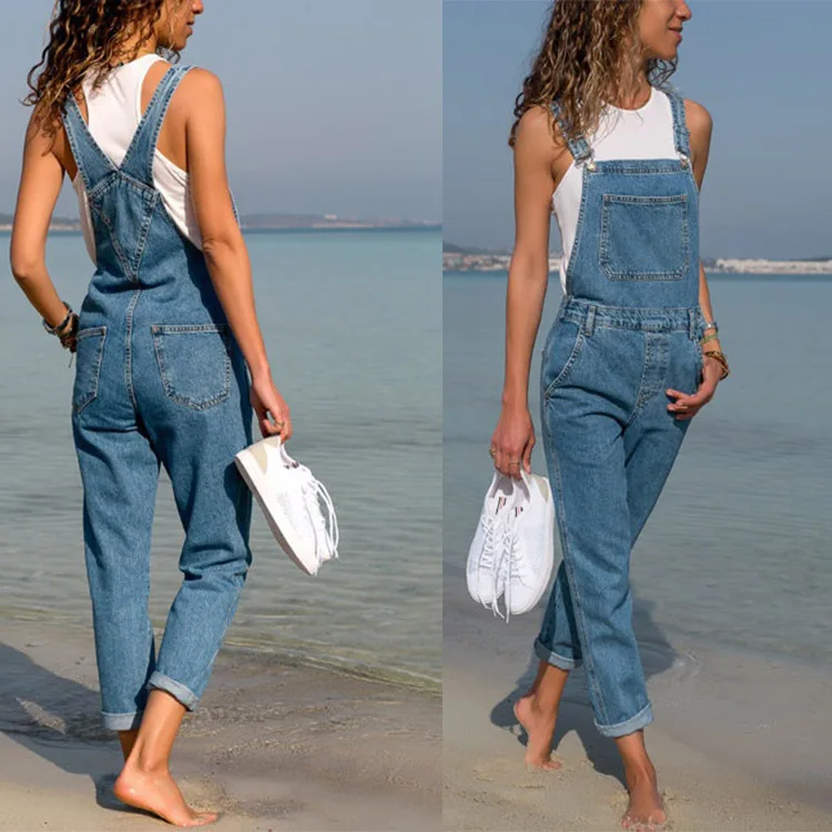 VOLALO Women's  Jeans Jumpsuit Long Pants Fashion Sexy Female Pants Overalls Jumpsuit High Street High Waist Elastic Force P