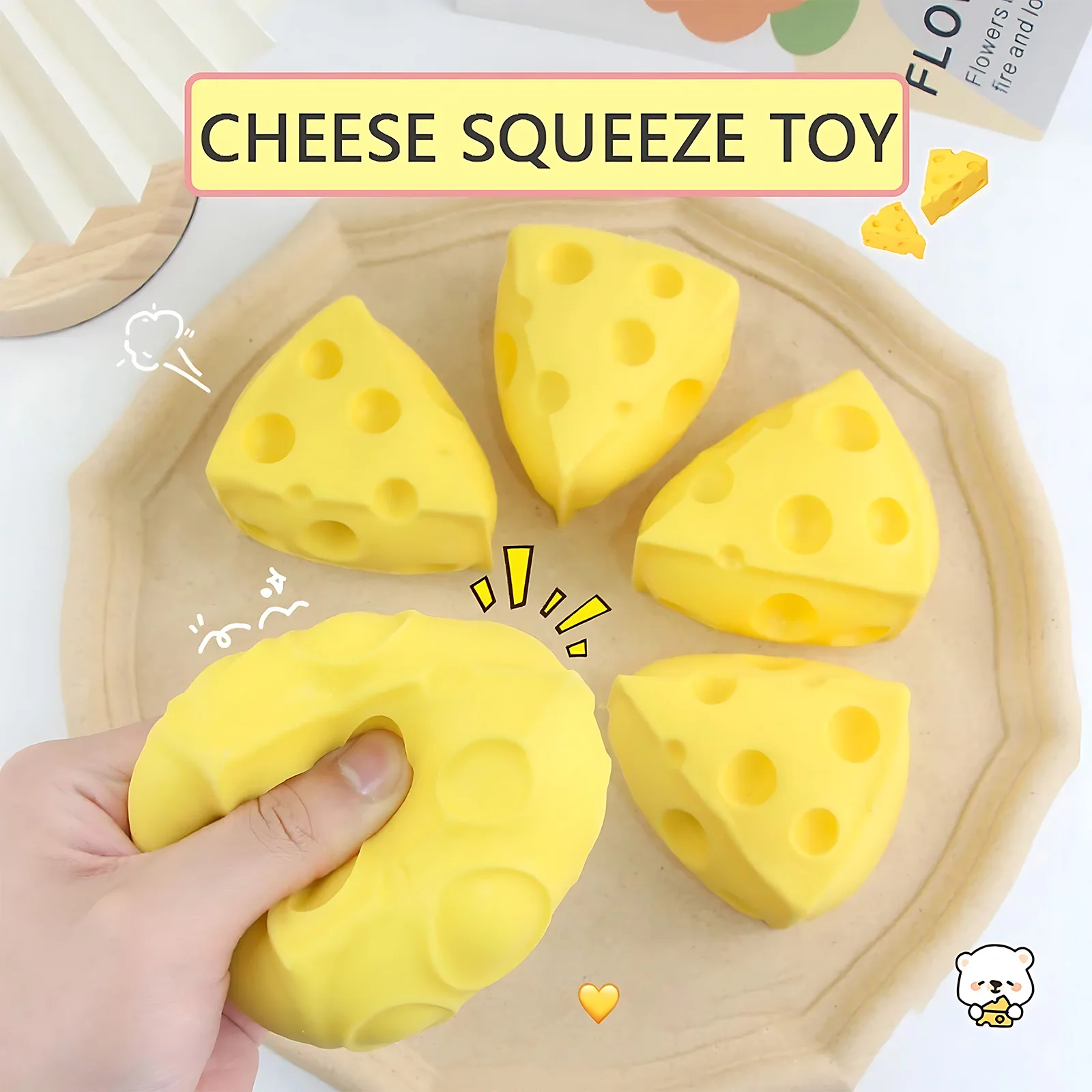 Squeeze Cheese Fidget Toy, - Stress Relief Plush, Squeeze Cheese - Autism/ADHD Cheese Wedge Toy - 1 PCS