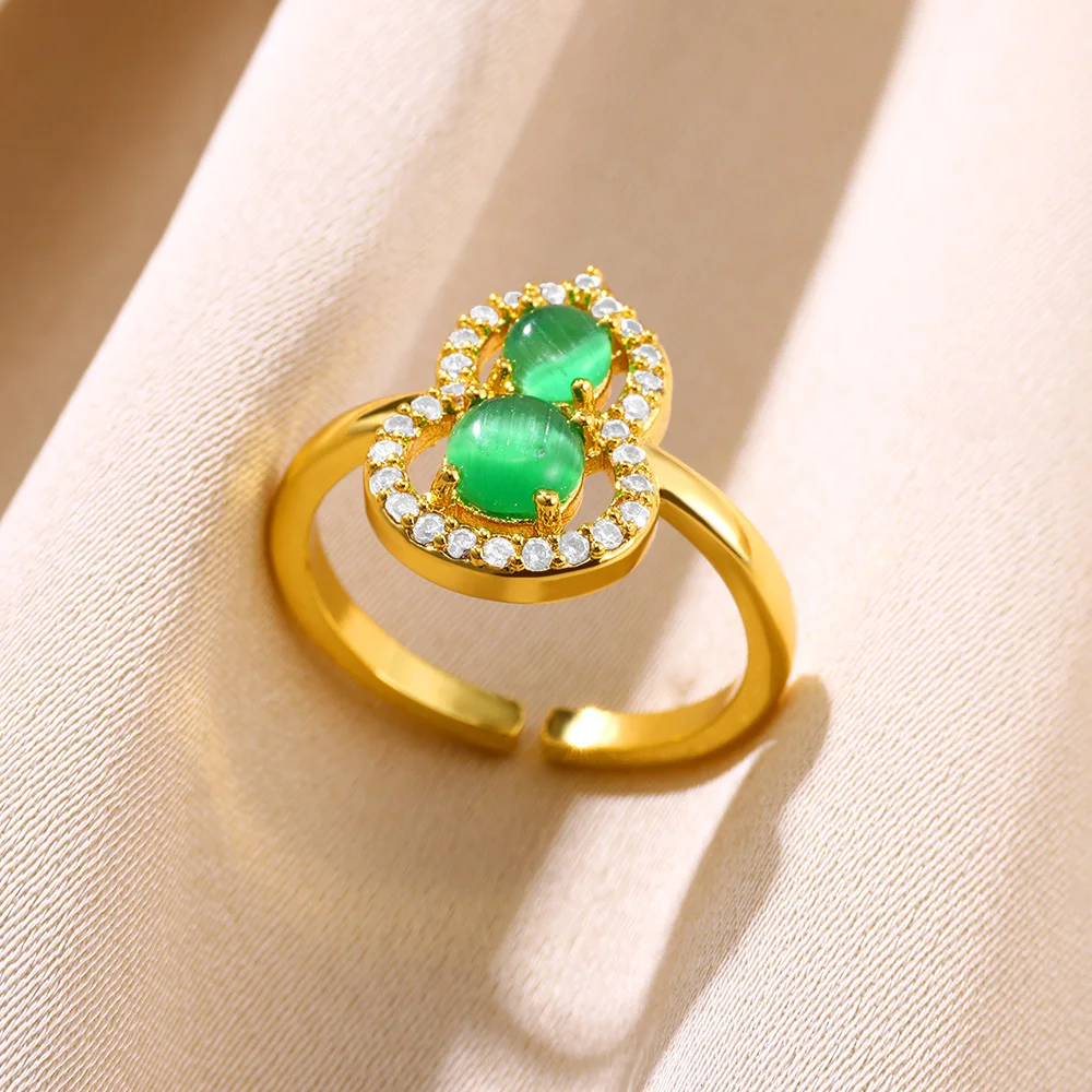 Klassieke Groene Bewaker Open Ring Voor Vrouwen Zirkonia Sieraden Vintage Groene Glazen Vinger Ring Band Verstelbare Stapelbare Feestringen