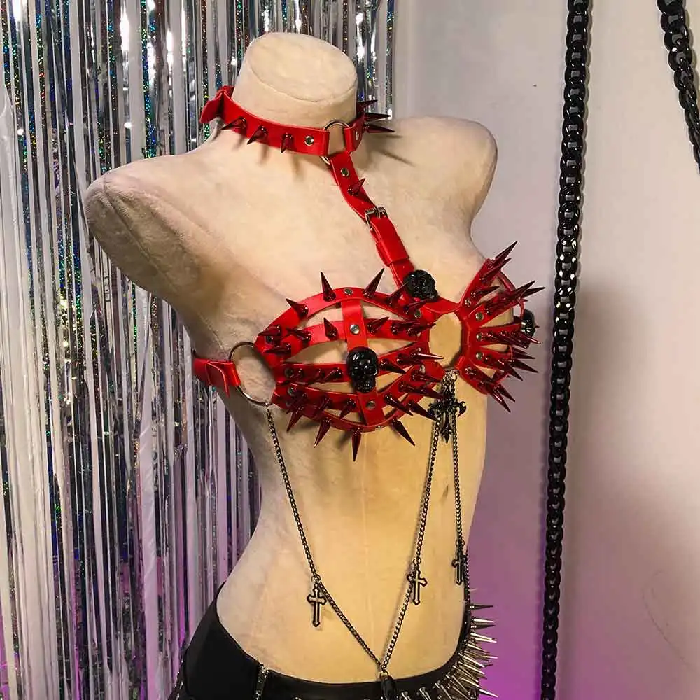 

Топы из веганской кожи в стиле готика, панк-рок, эмоблэг, Y2K, эко, кавайи, гранж, DIY, с заклепками и стразами, ручной работы, для подростков, в стиле 90-х