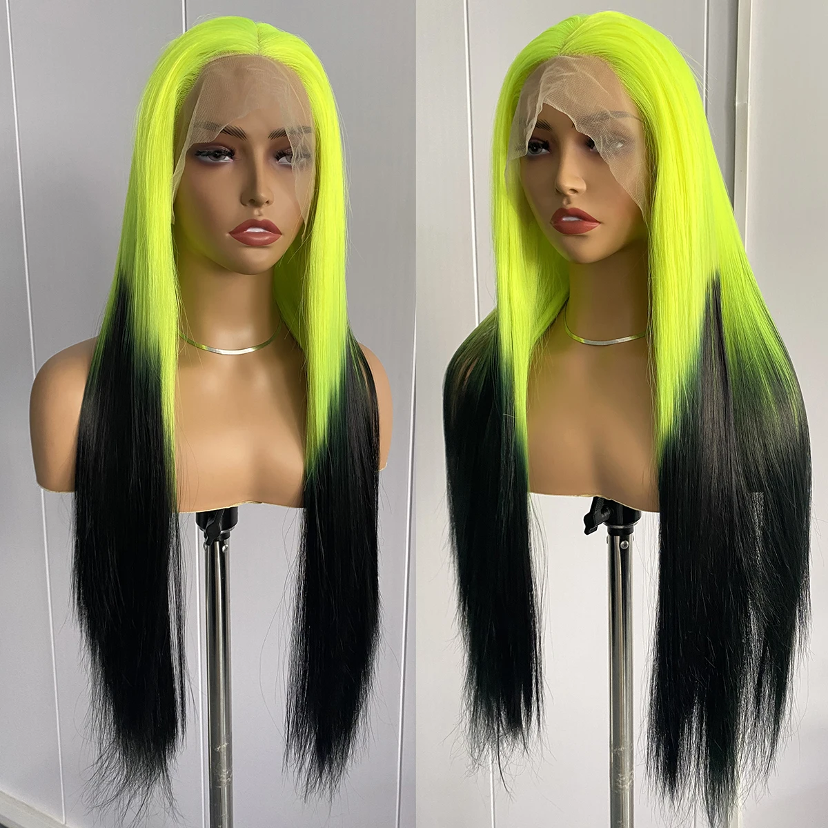 AIMEYA Ombre Pink Synthetic Lace Front Wigs for Women 13x4 Platinum Blonde Roots Pink Wig Long Silky Straight Colorful Wigs