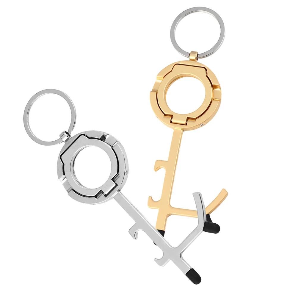 

2 Pcs Door Opener Keychain Elevator No Touch Screen Touchless Tool Brass Multifunction