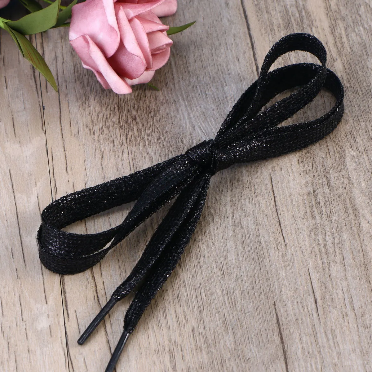 Cadarços planos coloridos com glitter, 1.1m, para tênis, sapatos esportivos de lona, presente, cadarços pretos com glitter