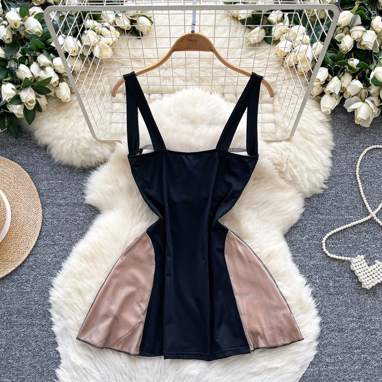 Chic vintage Spliced velour patchwork bodycon Elegant Fairy เกาหลีแฟชั่นผู้หญิงเสื้อผ้าชุดพิธี