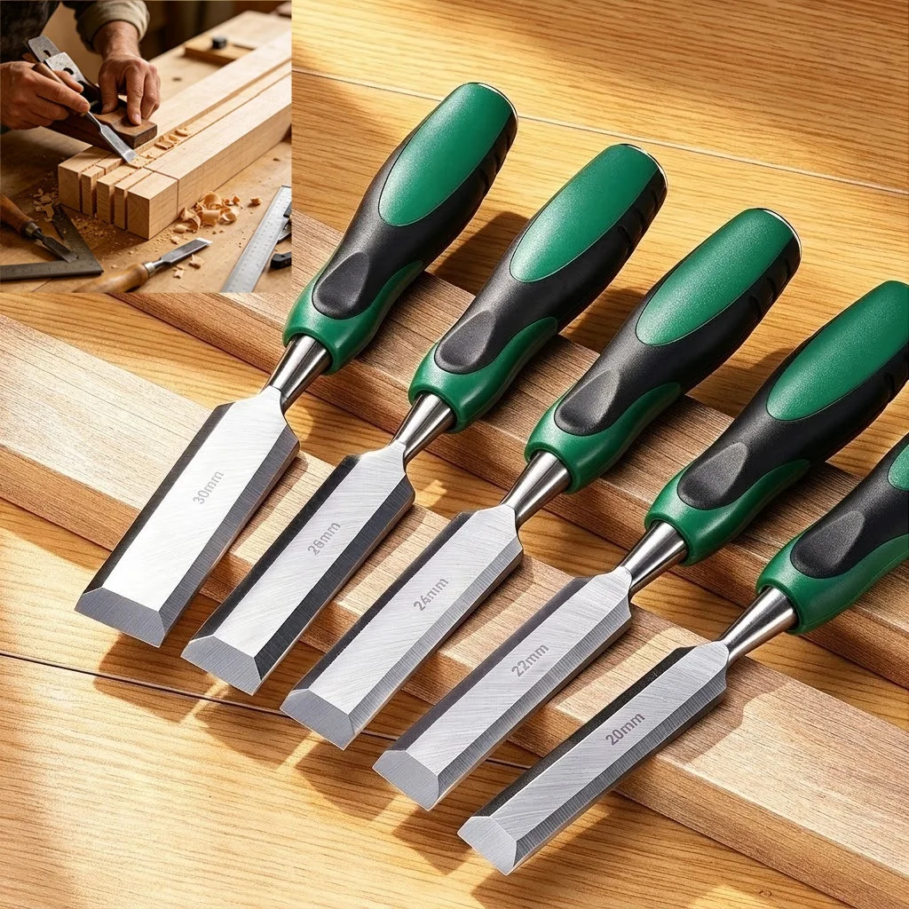 Woodworking Chisel Tool, Heavy Duty Striking Cap Thru-Tang Bevel Edge Wood Chisel for Precision Hand Carving Carpentry Blade