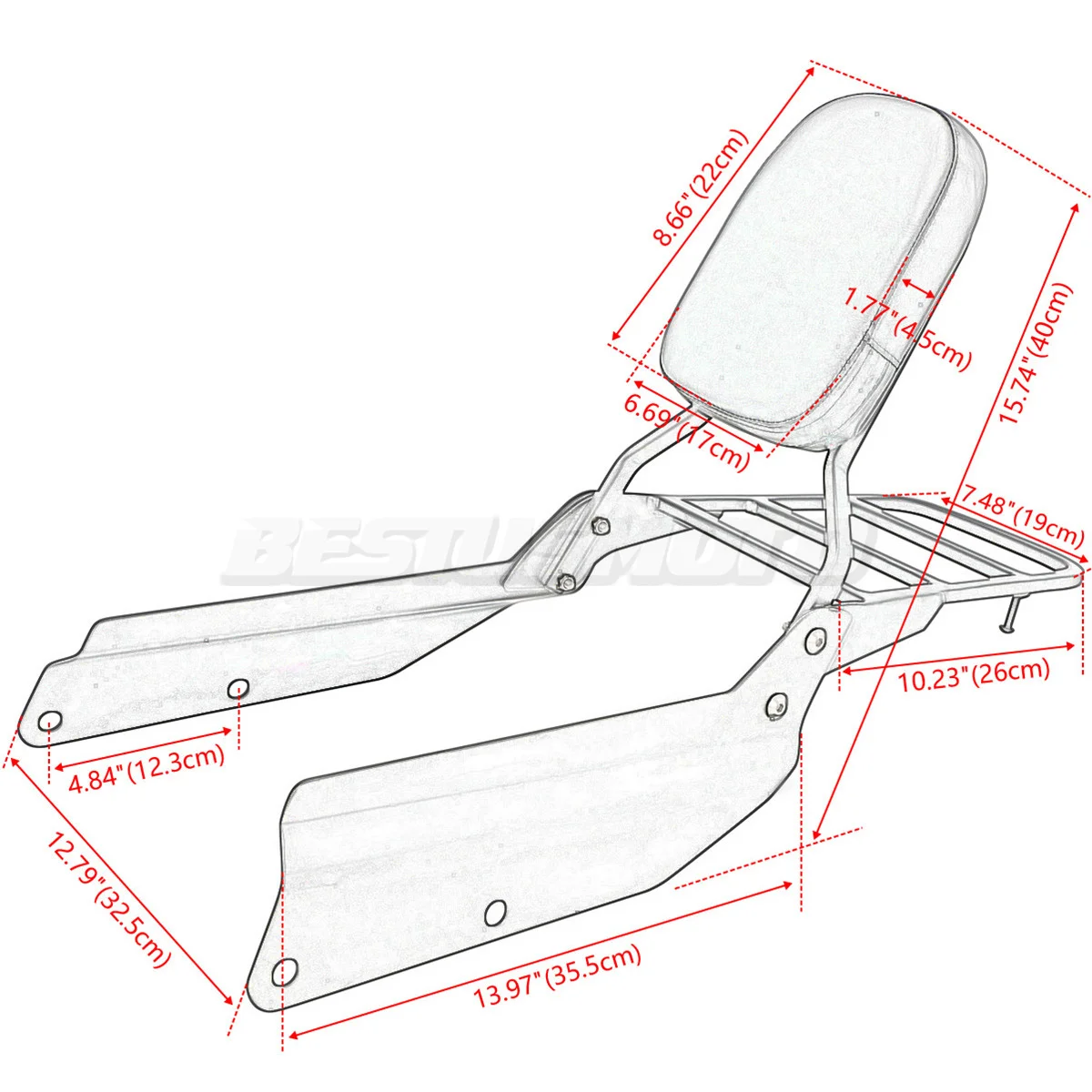 Motorcycle Detachable Passenger Backrest Sissy Bar Luggage Rack For Honda VTX1300 VTX1800 VTX1300C VTX1800C VTX1800F 2002-up