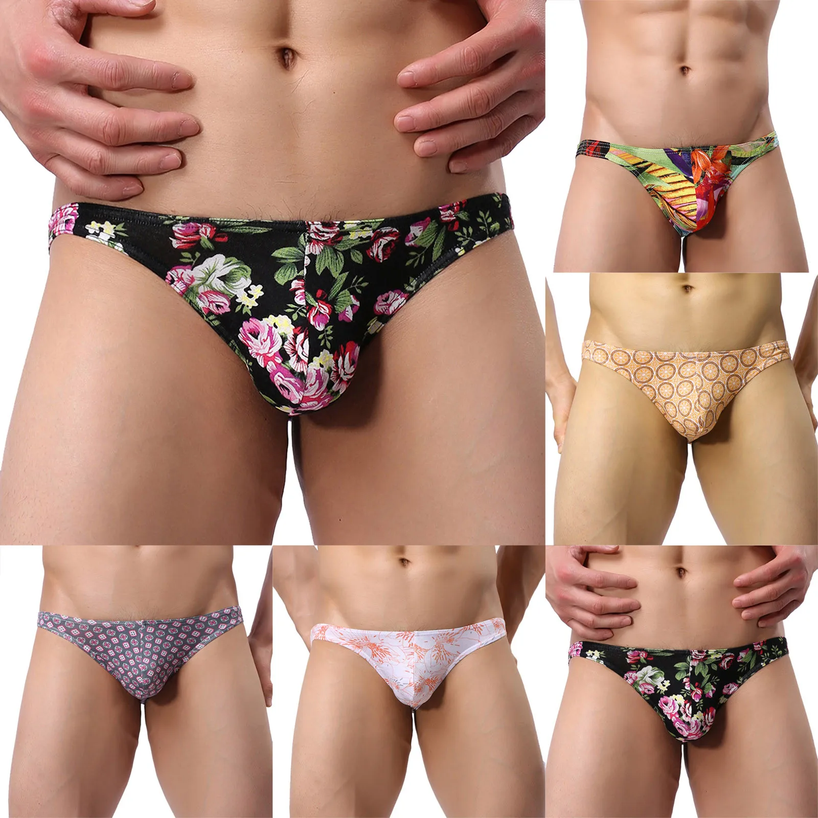 Men\'s Underwear Male Seamless Briefs Sissy Jockstrap Pouch Cuecas Panties Thongs Leaf Print Underpants Gay Slip Homme Srting