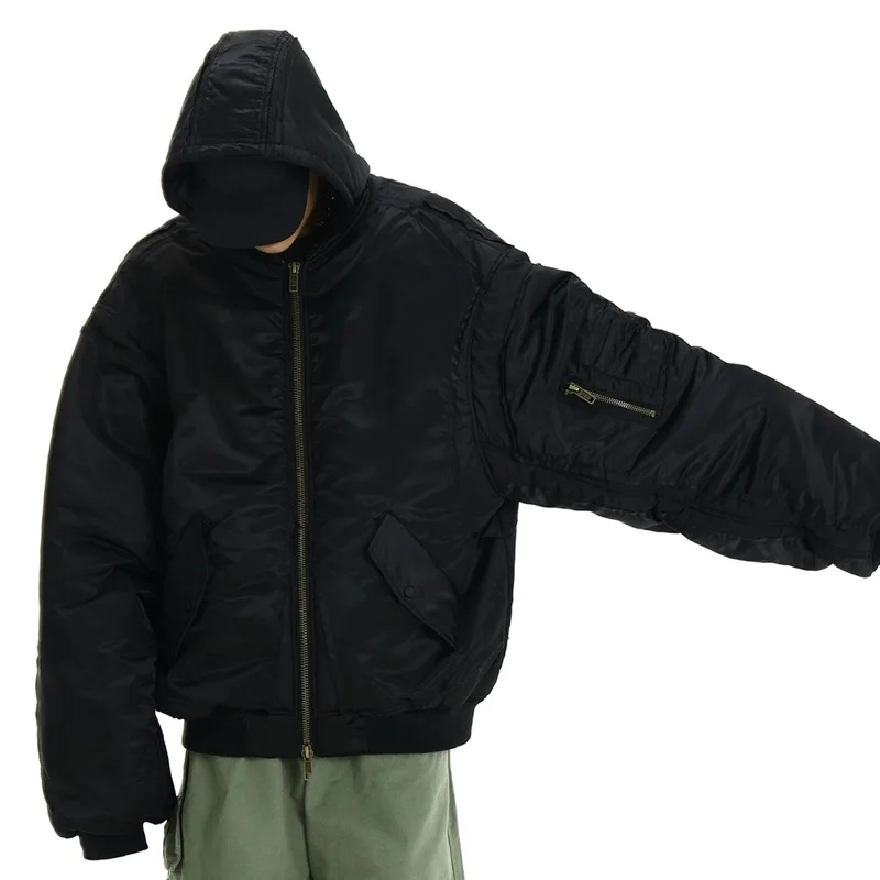 Blouson aviateur rembourré en coton à capuche pour hommes, Parkas surdimensionnés, Streetwear épais, Chaud, Mode Hip Hop, Décontracté, Hiver