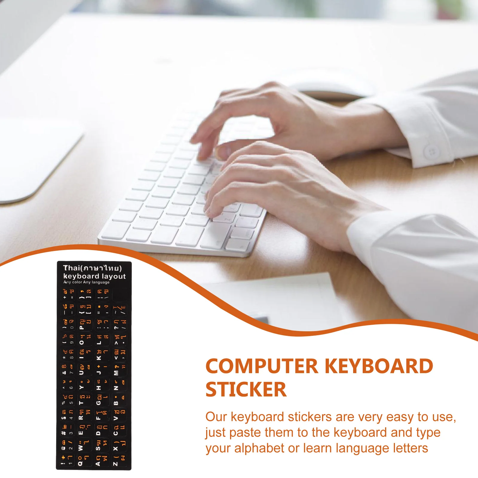 

10 Sheets Keyboard Stickers Thai Language Lettering Background Keyboard Skin Computer Replacement Decals Letter Stickers
