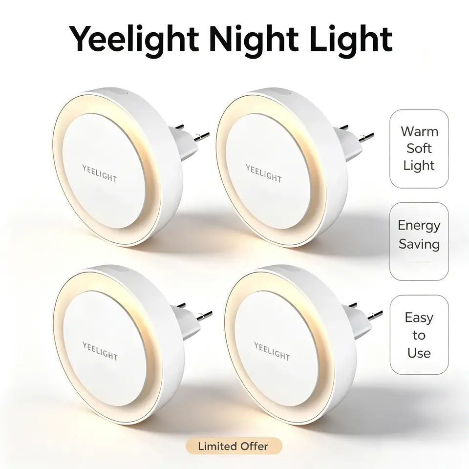 إضاءة ليلية ذكية Yeelight قابلة للتوصيل، تعريف ذكي، توفير الطاقة، مستشعر إضاءة منخفض الطاقة، قابس EU - 2