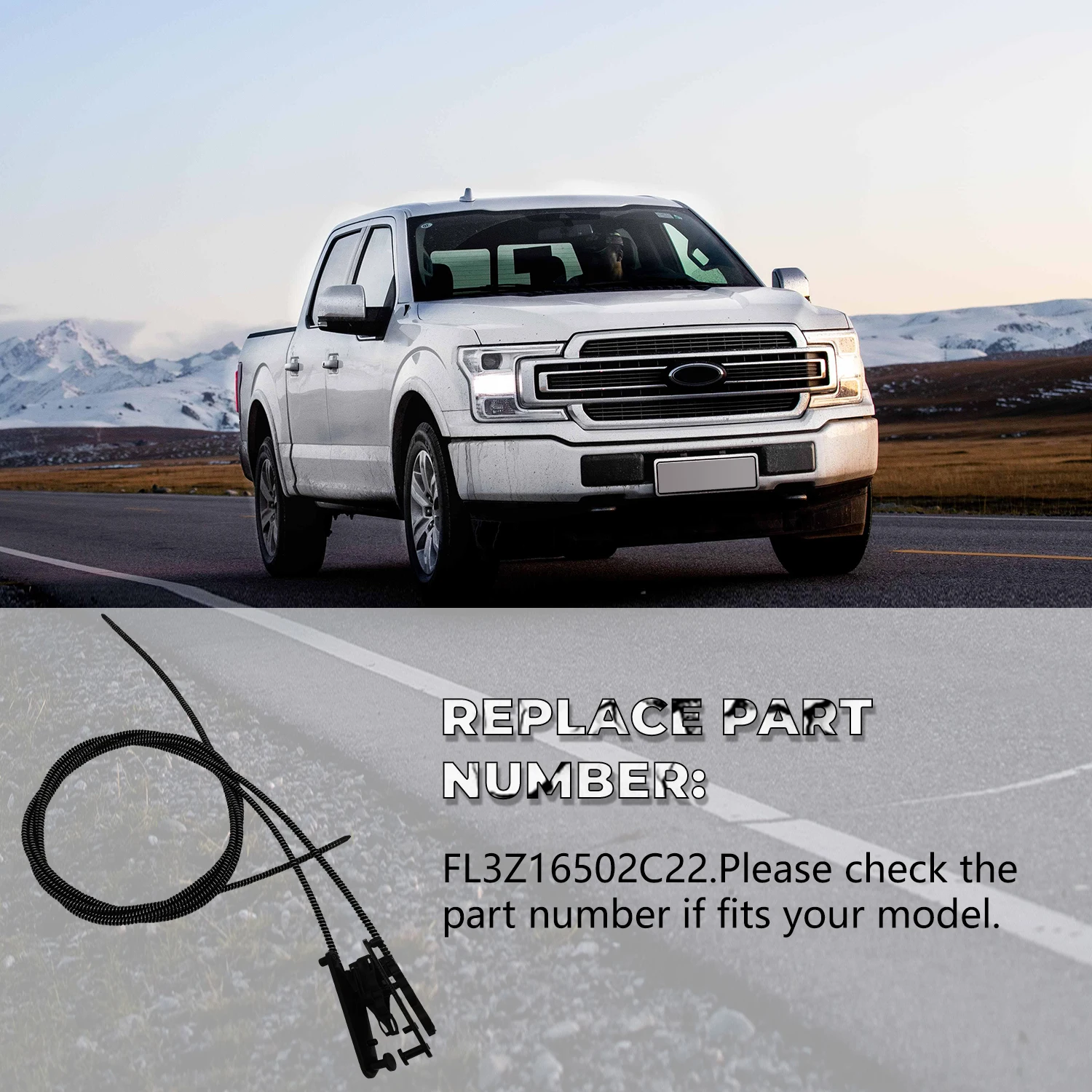 FL3Z16502C22 Sunroof Glass Cable Fit 2015-2020 Ford F150， 2017-2019 Ford F250 F350 F450