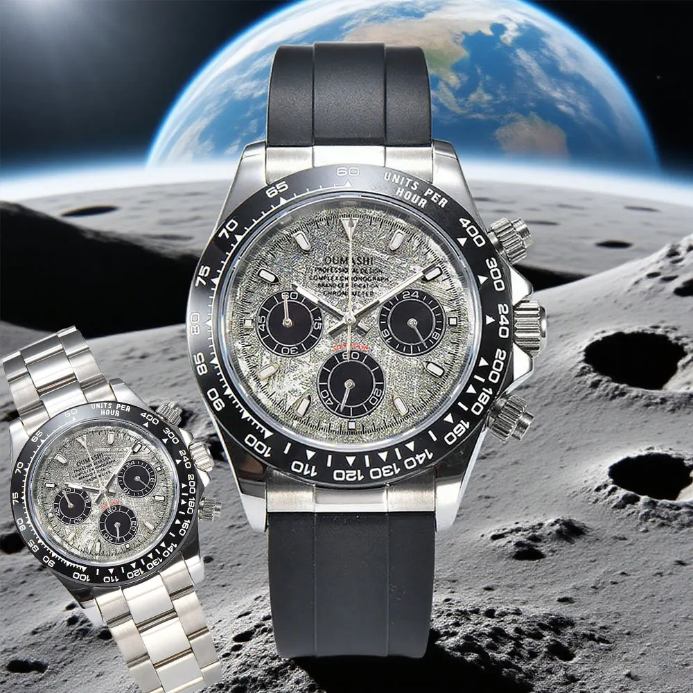 ساعة يد رجالية 39 ملم مع كرونوغراف حركة VK63 وزجاج الياقوت وحزام مطاطي وساعة مخصصة لرجال الأعمال الفاخرة