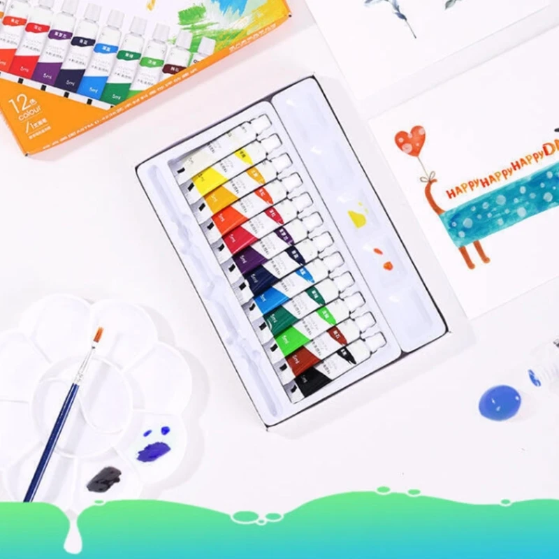 Màu vẽ Gouache động 5ml / ống kèm cọ sơn dành cho nghệ sĩ mới bắt đầu